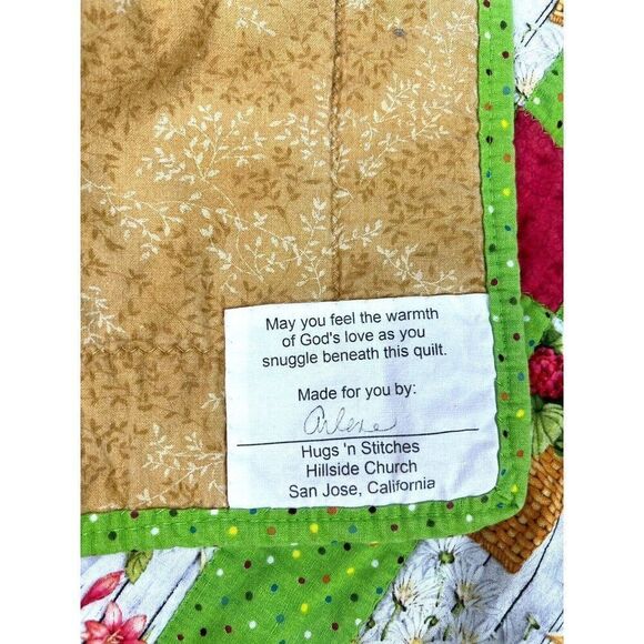 Quilt Hand Made By Church Ladies Tile Pattern Summer Cottage Garden 38”x55” - Picture 4 of 6